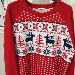 Blueberry Reindeer Christmas Sweater Red & white and Blue, XL, Like NEW